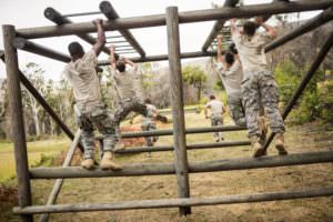 military solders training for combat on a hot day